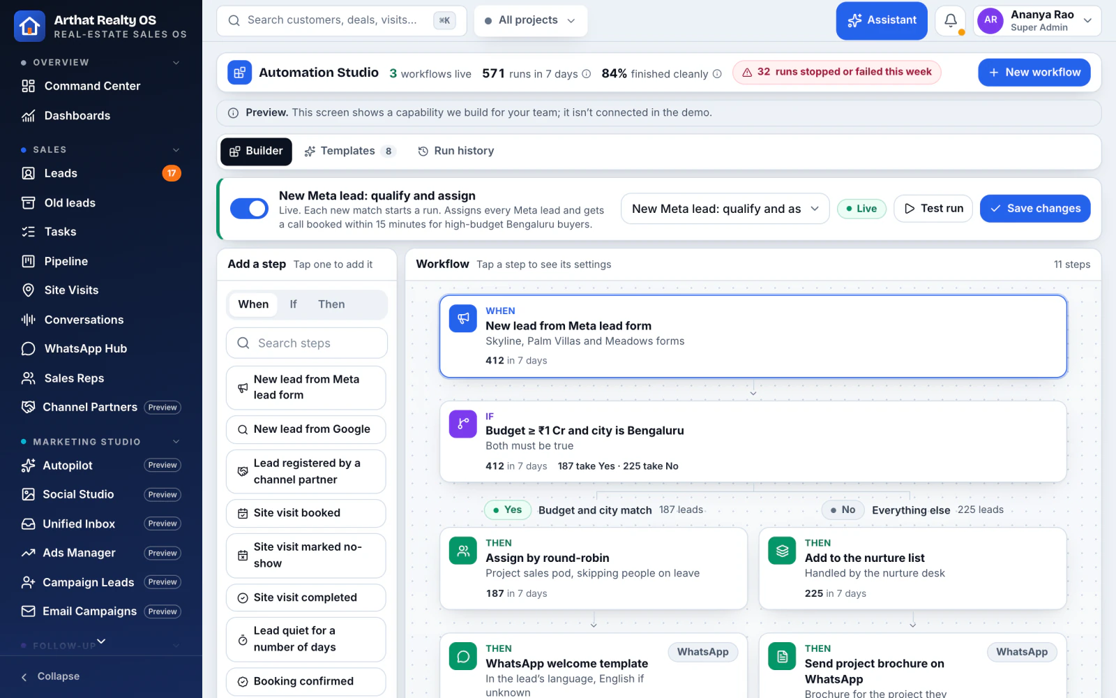 Automation Studio with a visual workflow and templates