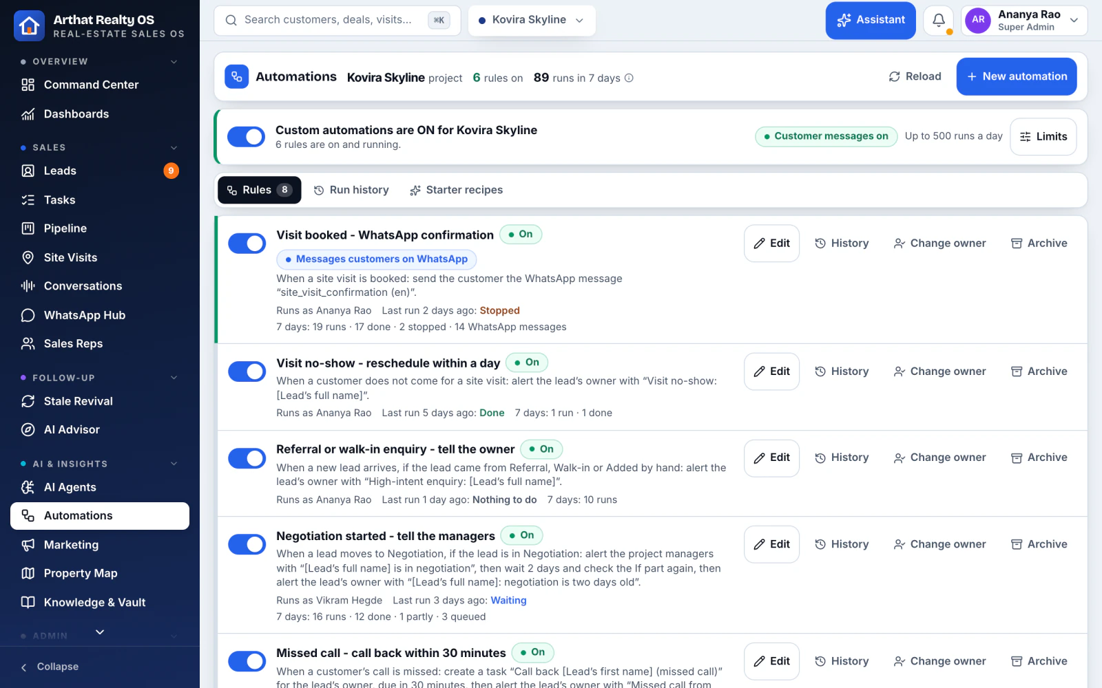 Automation rules with triggers, conditions and actions