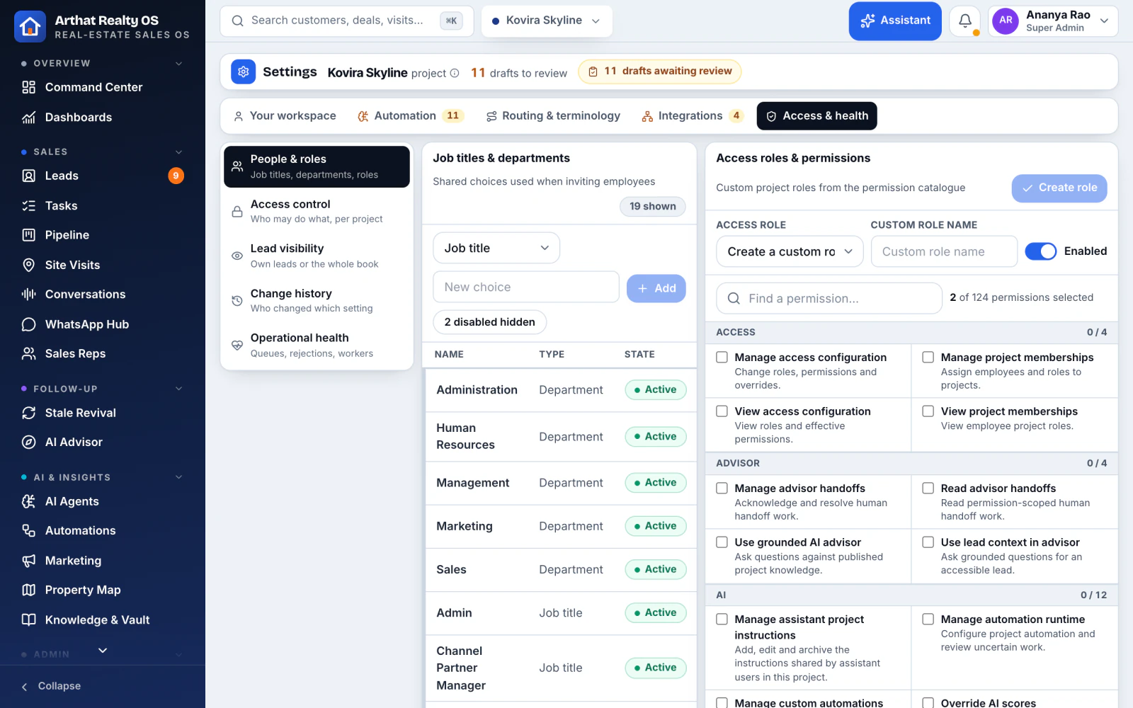 Roles and permissions settings