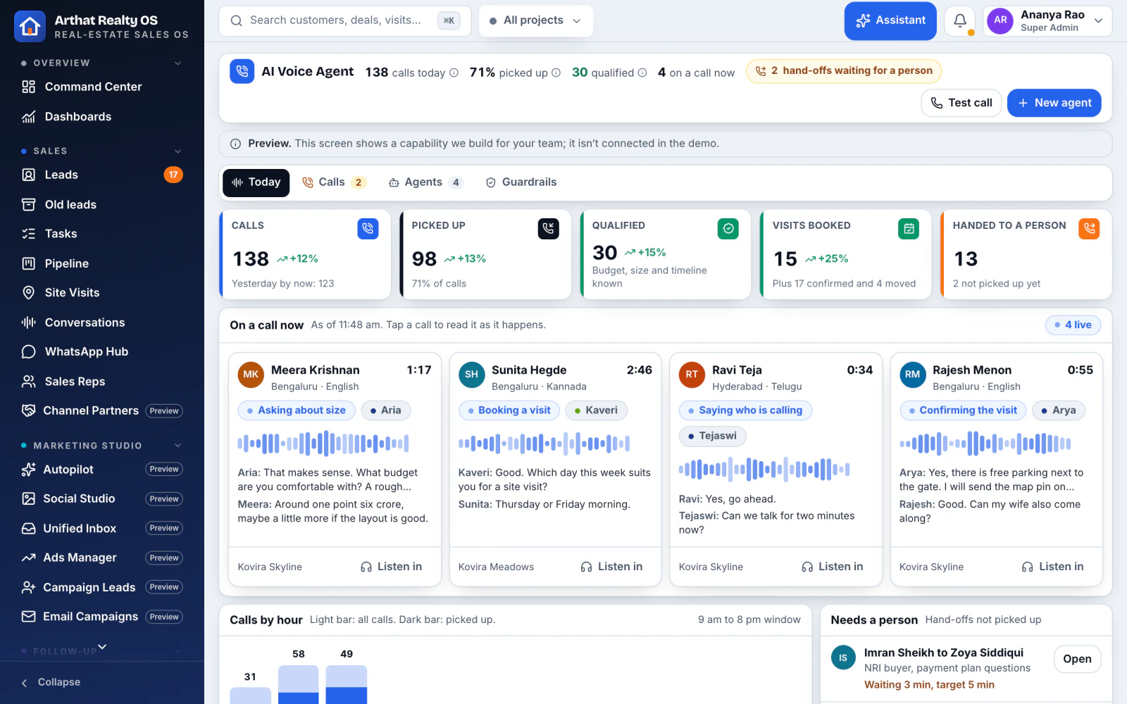 AI Voice Agent with call outcomes and transcripts